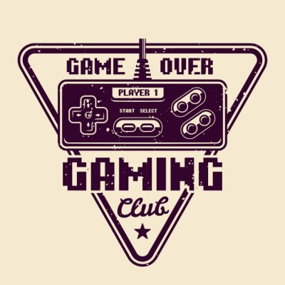 Sticker  Gaming club vector emblem with retro gamepad