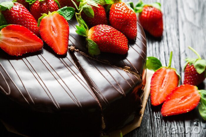 Sticker  Gâteau au chocolat aux fraises fraîches