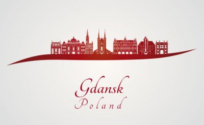 Sticker  Gdansk skyline in red
