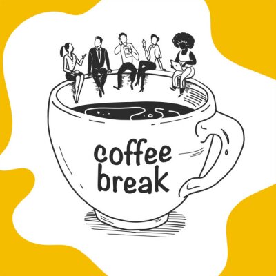 Sticker  Gens assis sur une tasse de café