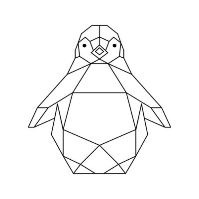 Sticker  geometric animals penguin line cut triangles. Contour for tattoo, logo, emblem and design element. Vector illustration