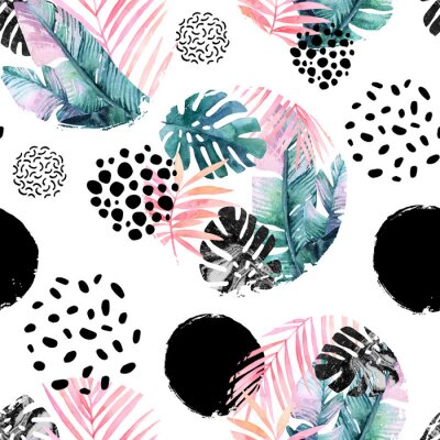 Papier peint à motif  Géométrie moderne avec des plantes