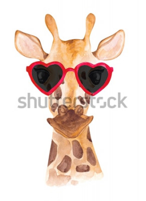 Sticker  Girafe aquarelle drôle dans les lunettes de soleil