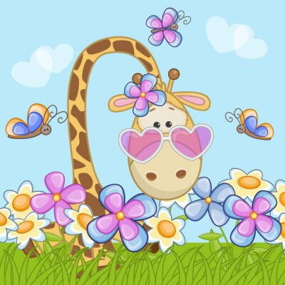 Sticker  Girafe avec des fleurs