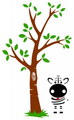 Sticker  Girafe debout sous une illustration minimaliste d'arbre
