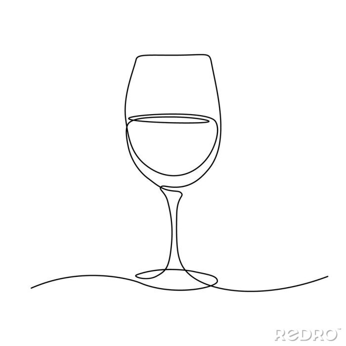 Sticker  Glass of wine in continuous line art drawing style. Minimalist black line sketch on white background. Vector illustration