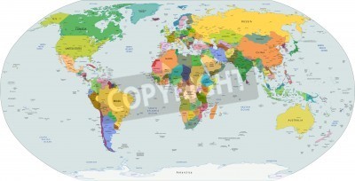 Sticker  Global political map of the world, capitals and major city included