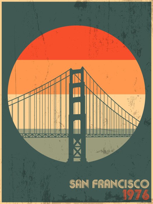 Sticker  Golden Gates Bridge San Francisco 1976 Original Poster 