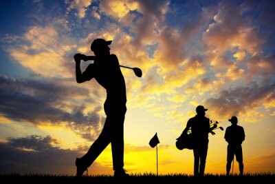 Sticker  golf players at sunset