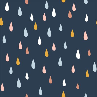 Papier peint à motif  Gouttes colorées sur fond bleu foncé dans un style scandinave