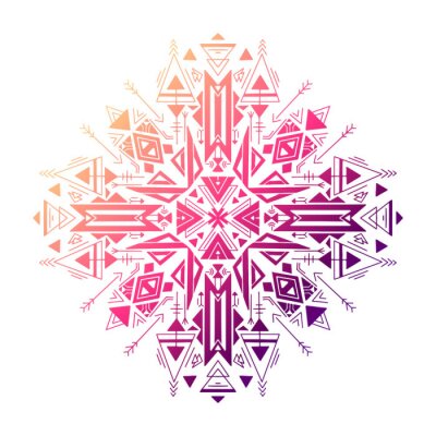 Sticker  Gradient tribal geometric mandala. Color native ornament on a white background. Mystical pattern. Vector colorful folk pattern for cards, stickers, scrapbooking decoration and your creativity.