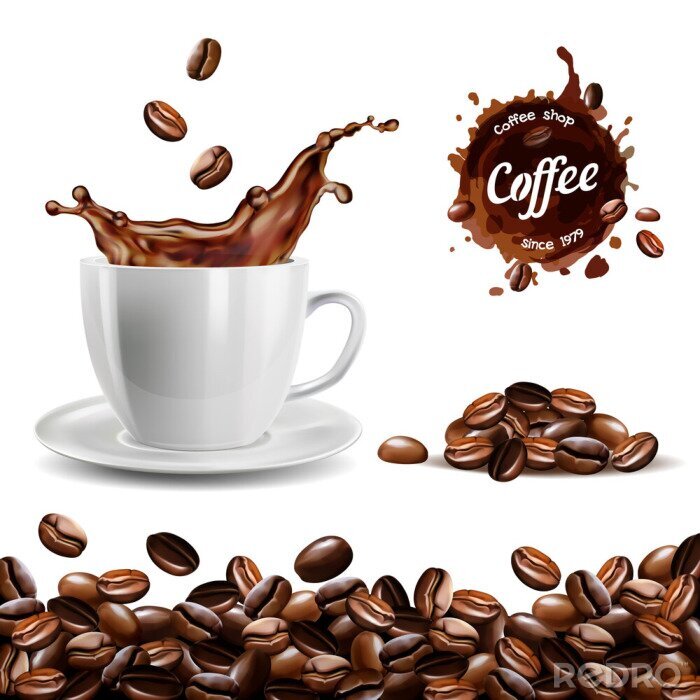 Sticker  Grains de café et boisson renversée