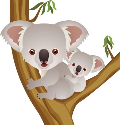 Grand et petit koala sur l'arbre