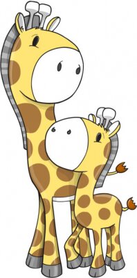 Sticker  Grande et petite illustration gaie de girafe