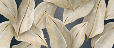 Grandes feuilles 3D avec de l'or dans un style glamour