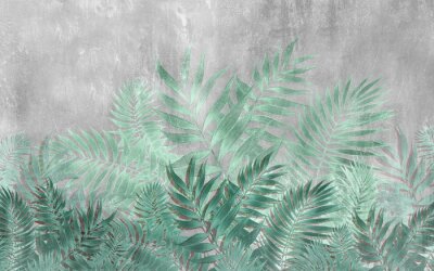 Grandes feuilles tropicales motif botanique sur béton