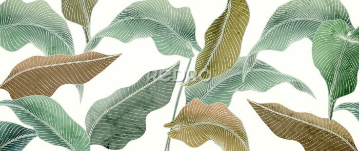 Sticker  Grandes feuilles vertes 3D sur fond blanc