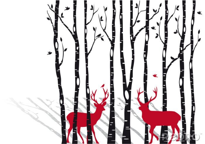 Sticker  Graphique arbres et cerfs