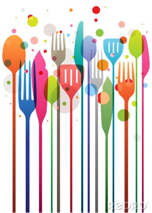 Sticker  Graphique arc-en-ciel avec couverts de cuisine