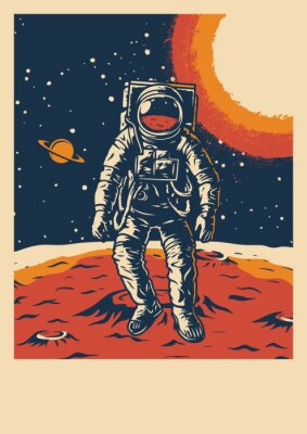 Sticker  Graphique d'étoiles et de planètes de lune d'astronaute