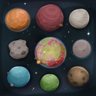 Sticker  Graphiques colorés de planètes et d'astéroïdes