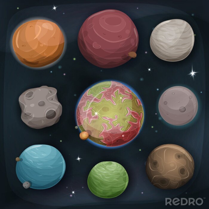 Sticker  Graphiques colorés de planètes et d'astéroïdes