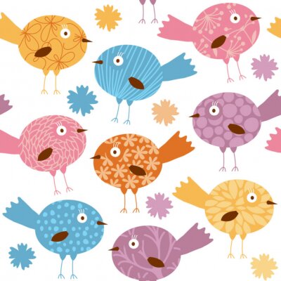 Sticker  Graphiques colorés ornés d'oiseaux abstraits