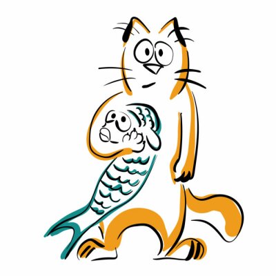 Sticker  Graphiques d'un chat avec un poisson dans ses pattes
