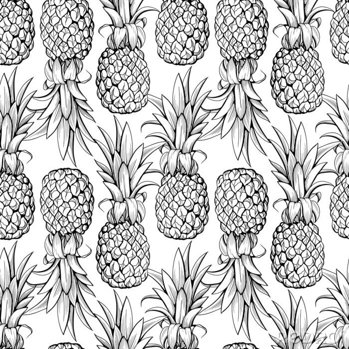 Sticker  Graphiques en noir et blanc avec des ananas