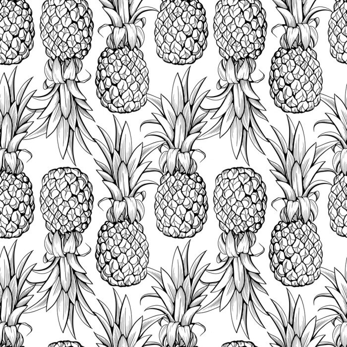 Sticker  Graphiques en noir et blanc avec des ananas