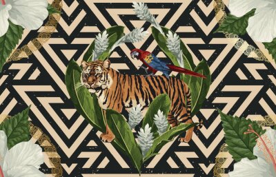 Graphiques exotiques avec tigre et perroquet