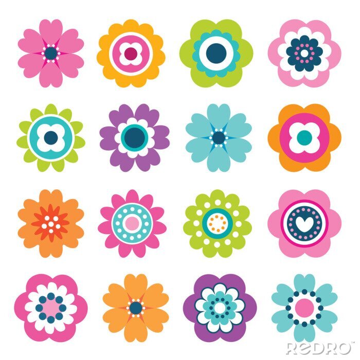 Sticker  Graphiques minimalistes de fleurs colorées