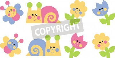 Sticker  Graphiques simples multicolores d'abeilles et de fleurs d'escargots