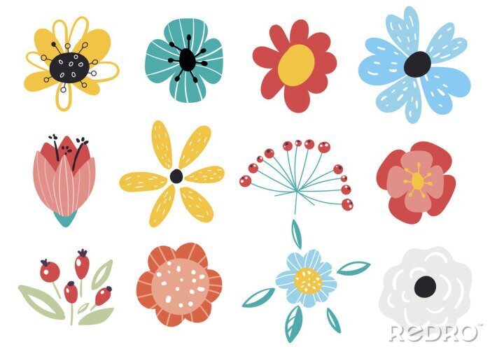 Sticker  Graphiques simples représentant des fleurs de prairie