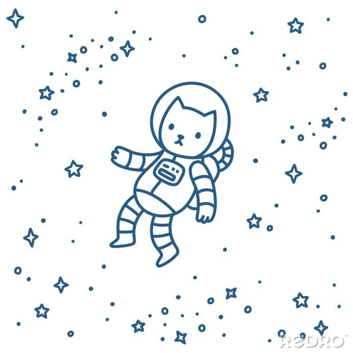Sticker  Graphismes minimalistes de bébé chat cosmonaute