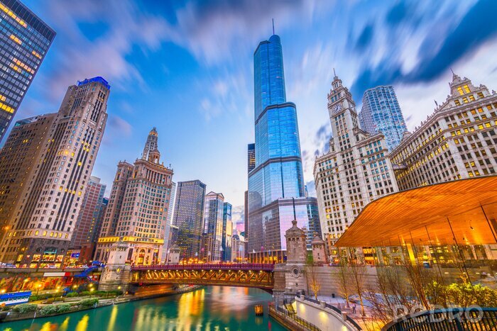 Sticker  Gratte-ciel et pont au coucher du soleil