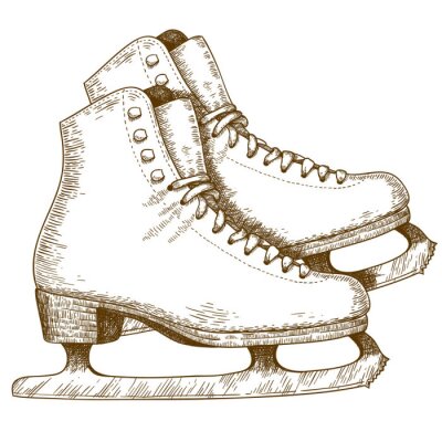 Sticker  Gravure illustration de chaussures de patinage sur glace et lames