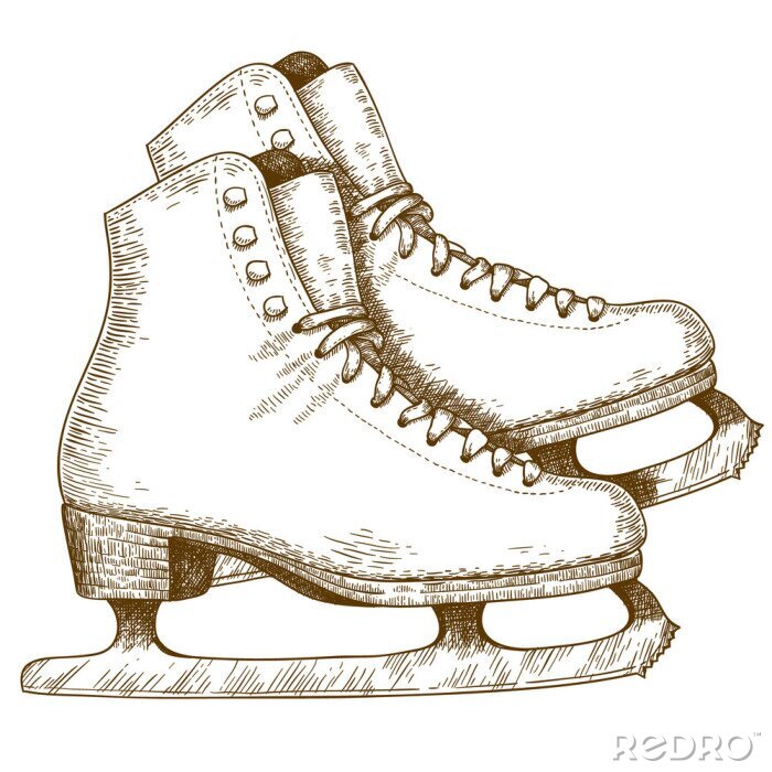 Sticker  Gravure illustration de chaussures de patinage sur glace et lames