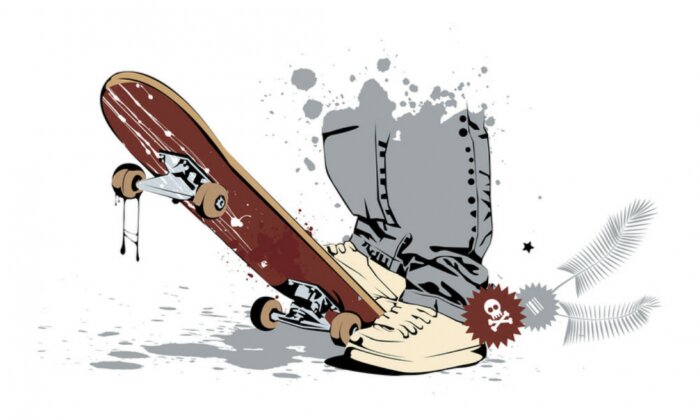 Sticker  Gros plan sur les jambes d'un skateur