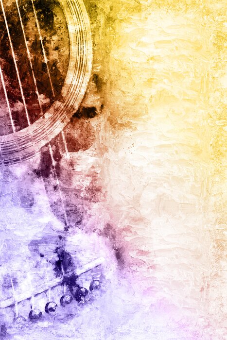 Sticker  Guitare abstraite au premier plan Bouchent sur l'huile Fond de peinture aquarelle ..