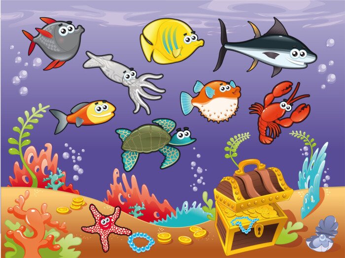 Sticker  Habitants colorés des fonds marins, une illustration de conte de fées