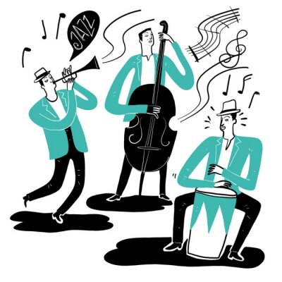 Sticker  Hand drawing the musicians playing music. Vector Illustration doodle style.