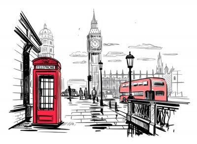 Sticker  hand drawn landscape of London city