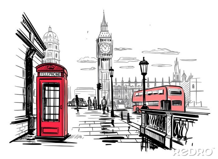 Sticker  hand drawn landscape of London city