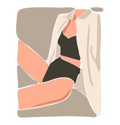 Sticker  Hand drawn vector abstract flat graphic contemporary aesthetic fashion illustration with bohemian,beautiful portrait of modern female in simple trendy minimal style isolated on pastel background