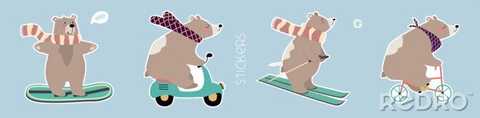 Sticker  Hand drawn vector set of cute funny bears. Pre-made stickers. Eps 10.