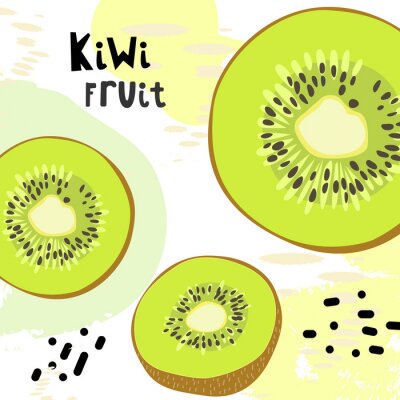 Sticker  Hand drawn  with print kiwi fruit. Fresh juicy summer print.