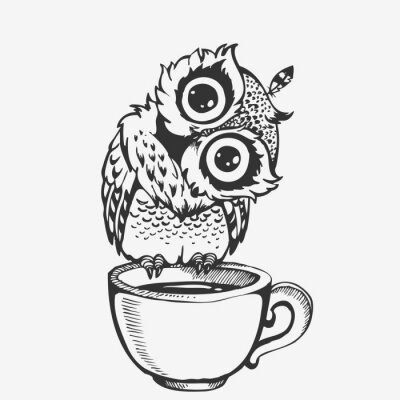 Sticker  Hibou assis sur une tasse