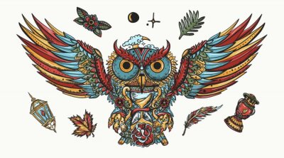 Sticker  Hibou avec un sablier