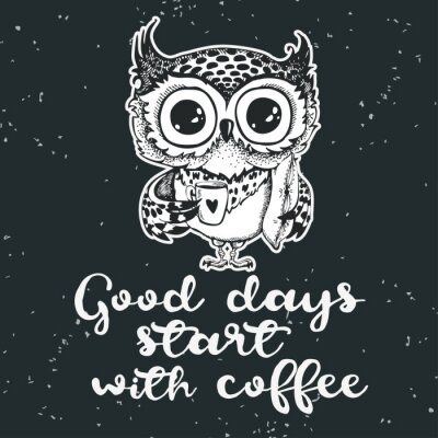 Sticker  Hibou avec une inscription sur le café